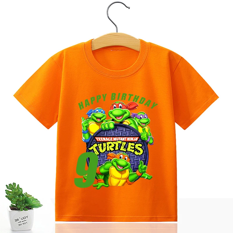 Teenage Mutant Ninja Turtles Baby Birthday T Shirt Orange Number Kid Clothes Summer Boy Girl Anime Tee Short Sleeve Toddler Tops