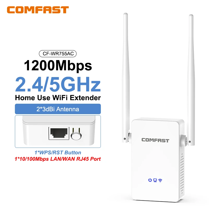 

COMFAST 1200 Мбит/с 2,4 ГГц/5,8 ГГц двухдиапазонный Wi-Fi удлинитель Wi-Fi усилитель сигнала маршрутизатор 2 антенны дальнего действия для дома