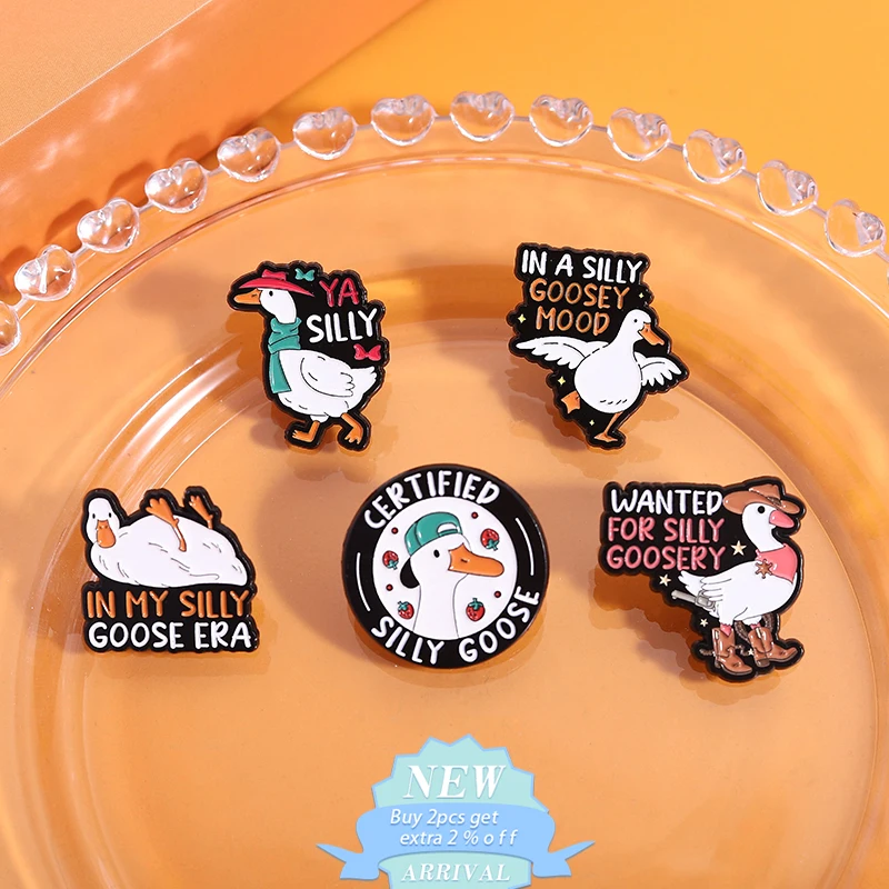 In A Silly Goosey Mood Certified Silly Goose Enamel Pins Cute And Funny Animal Quotes Brooches Lapel Badge Jewelry Accessories
