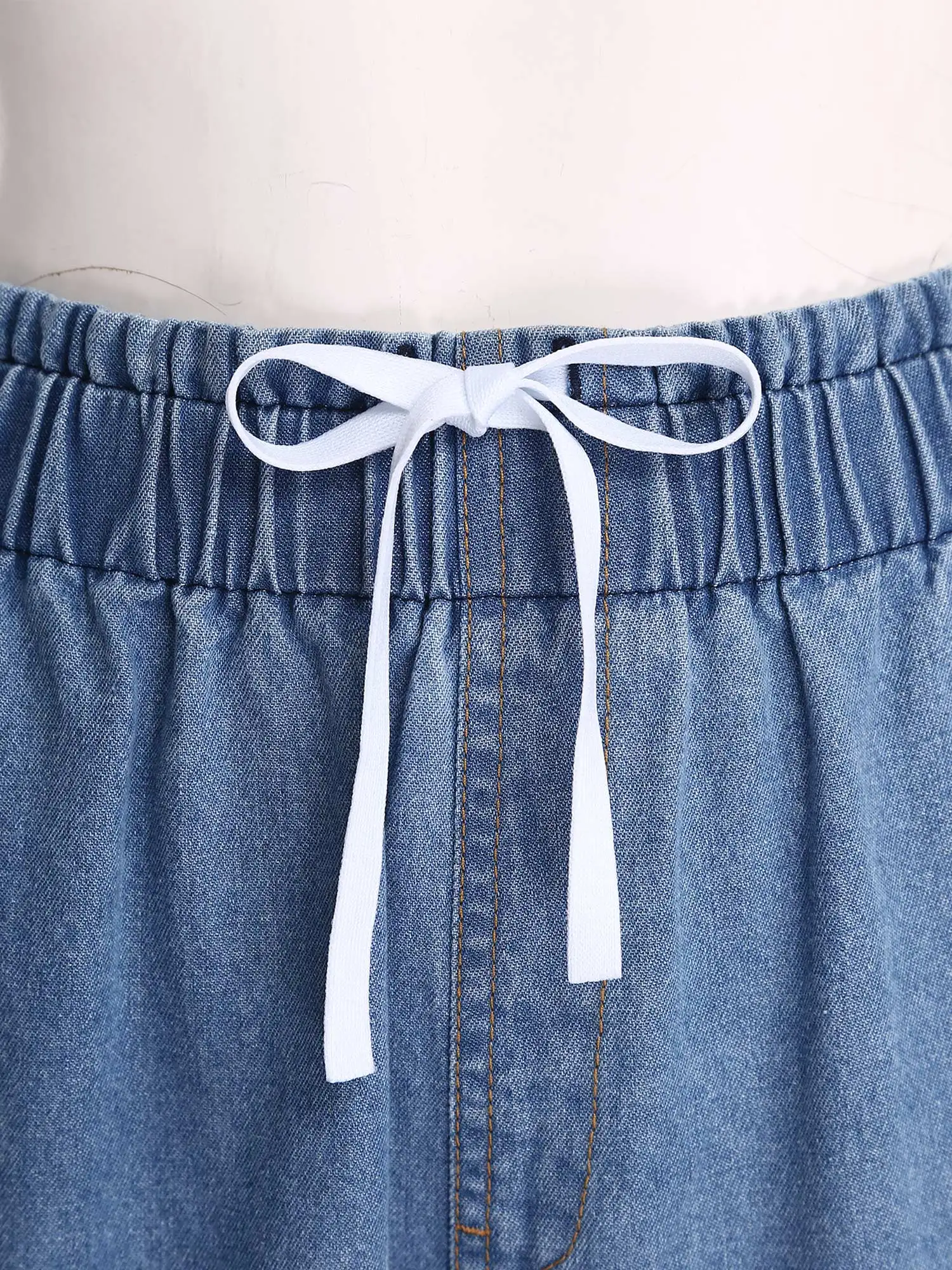 

Womens Stylish Baggy Jeans Multiple Pockets Elastic Waistband with Drawstring Jogger Pants Denim Long Pants for Daily Casual