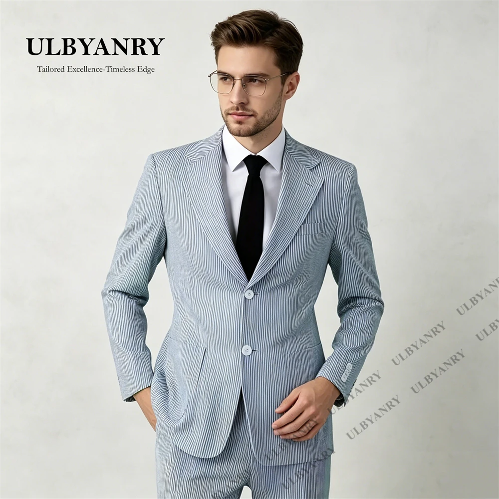 ULBYANRY Pinstripe Suit Slim Fit One Single Row Notch Lapel Suit for Men, 2-Piece Tuxedo Jacket Pants Men's Business Suits Daily