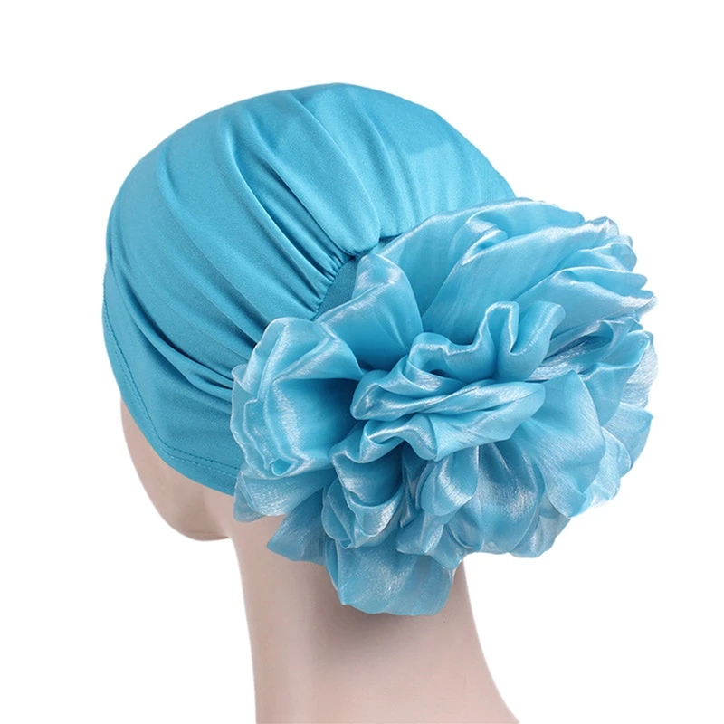 Women\'s Big Flower Turban Muslim India Hat Cap Thin Head Scarf Fashion Headwear Hair Accessories Muslim Hijab Turban Cancer Hat