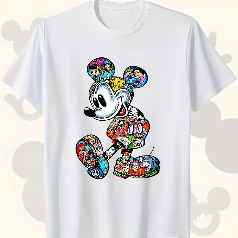 

Футболка с милым рисунком и Микки и Минни Диснея, идеально подходит для весенних и летних топов с круглым вырезом