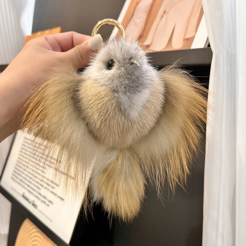 Hip Hop Nerz Pelz Schlüsselbund Männer Ankündigung Vogel Anhänger Schlüsselbund Tasche Schlüssel Ornament Echtes Pelz Spielzeug Pom Pom Schmuckstück Geschenke Frauen – Detail 2