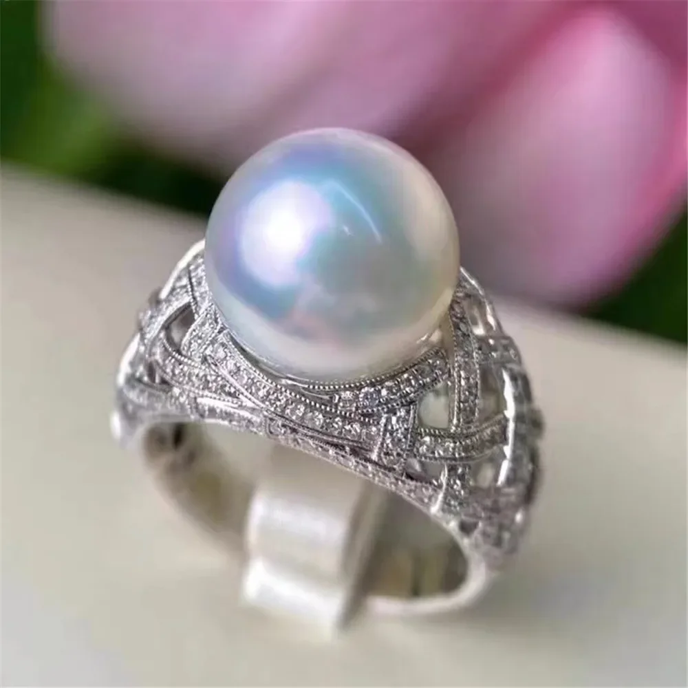 

Solid S925 Sterling Silver Pearl Ring Setting For Women DIY Handmade Adjustable Ring Material Fine Jewelry Accessories SJ023