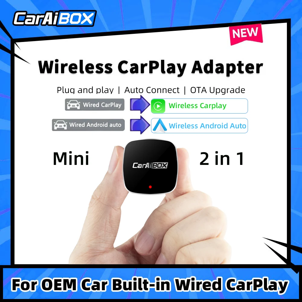 CarAiBOX Cars Accessories Original Wired Carplay or Android Auto to Wireless 2in1 Adapter Play and Plug