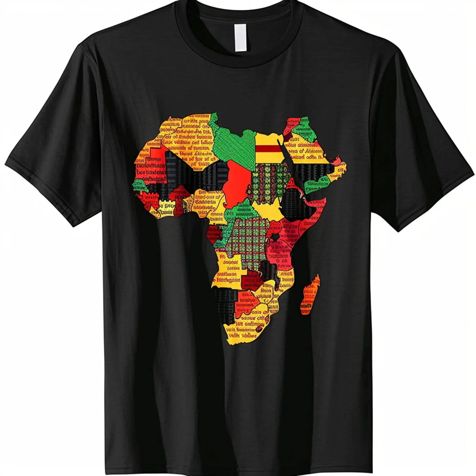 Kente African Map Design on Black Tee Vibrant Africa Outline Shirt