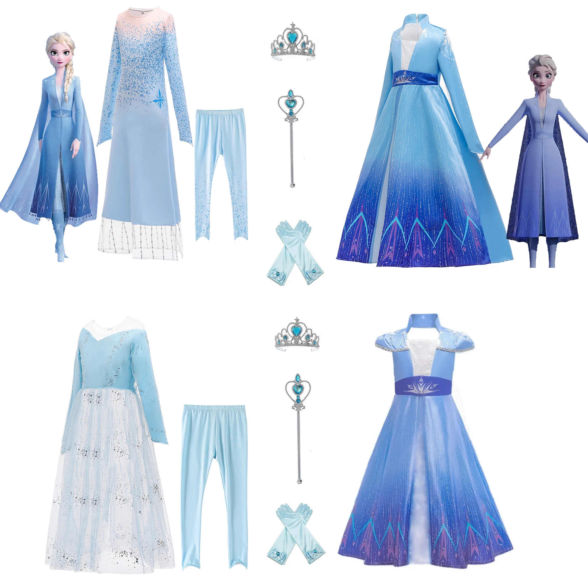 Mädchen Elsa Anna Prinzessin Kleider Kinder gefroren blau Mode Party Tutu Kleid Mädchen Schneeflocke Cosplay Kleid Kinder Abend Kostüme