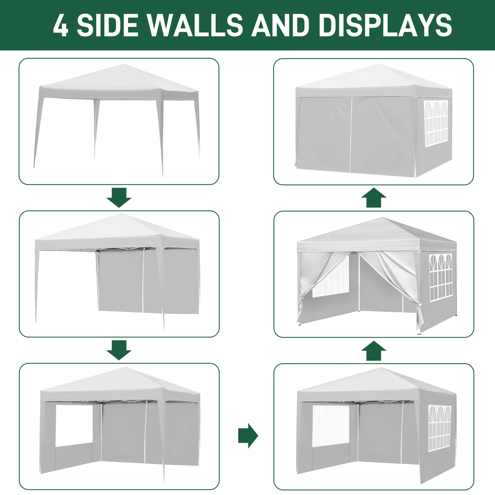 3 x 3m Two Doors & Two Windows Practical Waterproof Right-Angle Folding Tent White