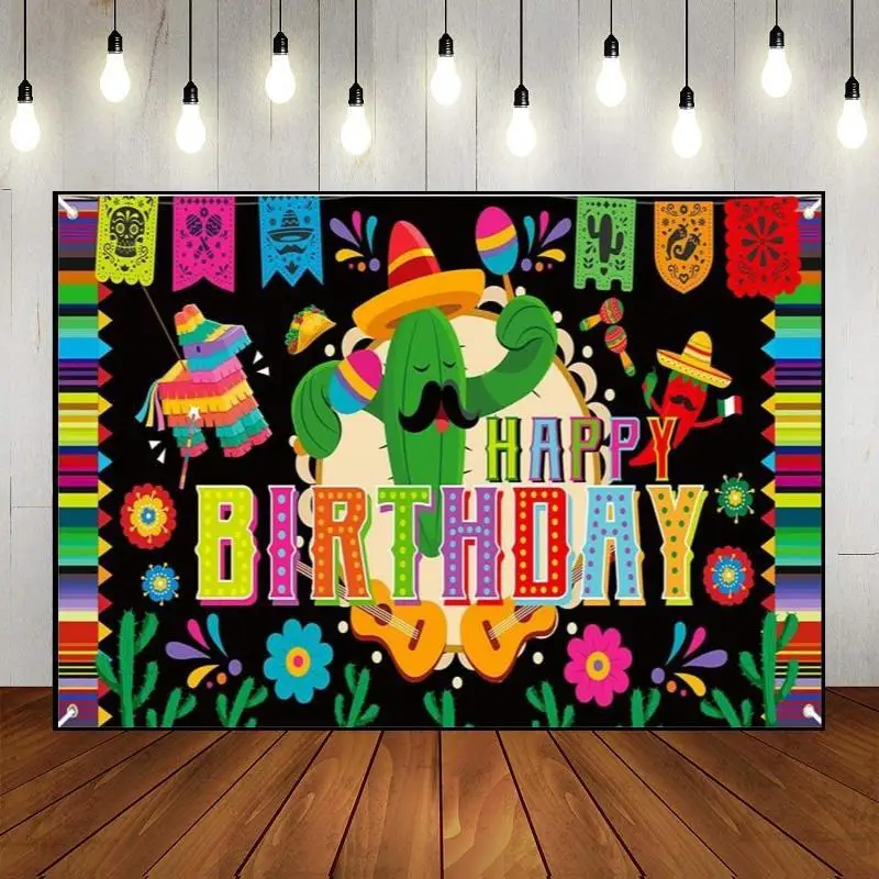 

Party Backdrop Happy Birthday Wall Colorful Photography Decoration Mexican Fiesta Theme Custom Banner Cinco De Mayo Mexico Photo