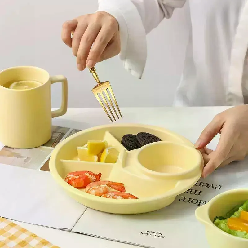 round Fruit Salad Plate Breakfast Snack Dip Tray Dinner Food Dishes Cake Dessert Kitchen Tableware - Set of 4
