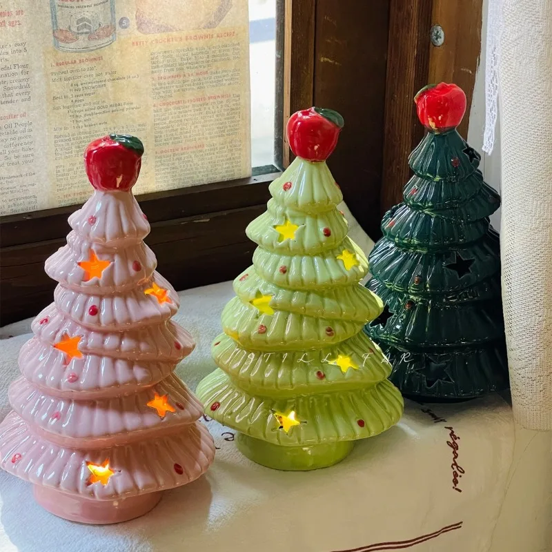 New Ceramic Practical Christmas Tree Apple Atmosphere Bedside Light Bedroom Desktop Decoration Christmas Birthday Gift for Girls