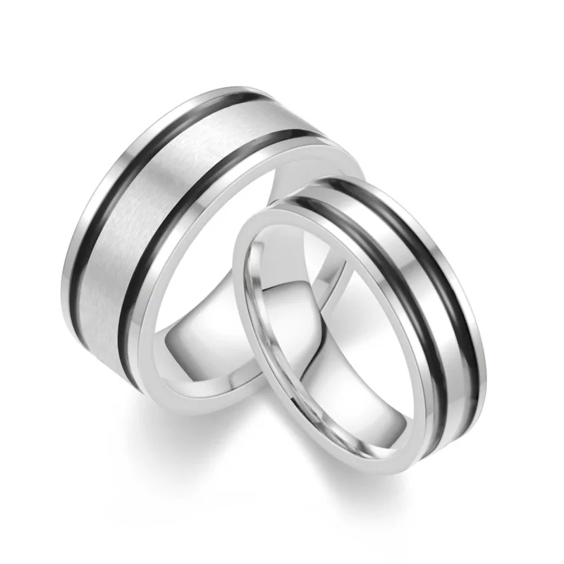 8MM Double Groove Lovers Stainless Steel Rings Silver Color Simple Couples Rings Women Men Wedding Jewelry Accessories For Gift