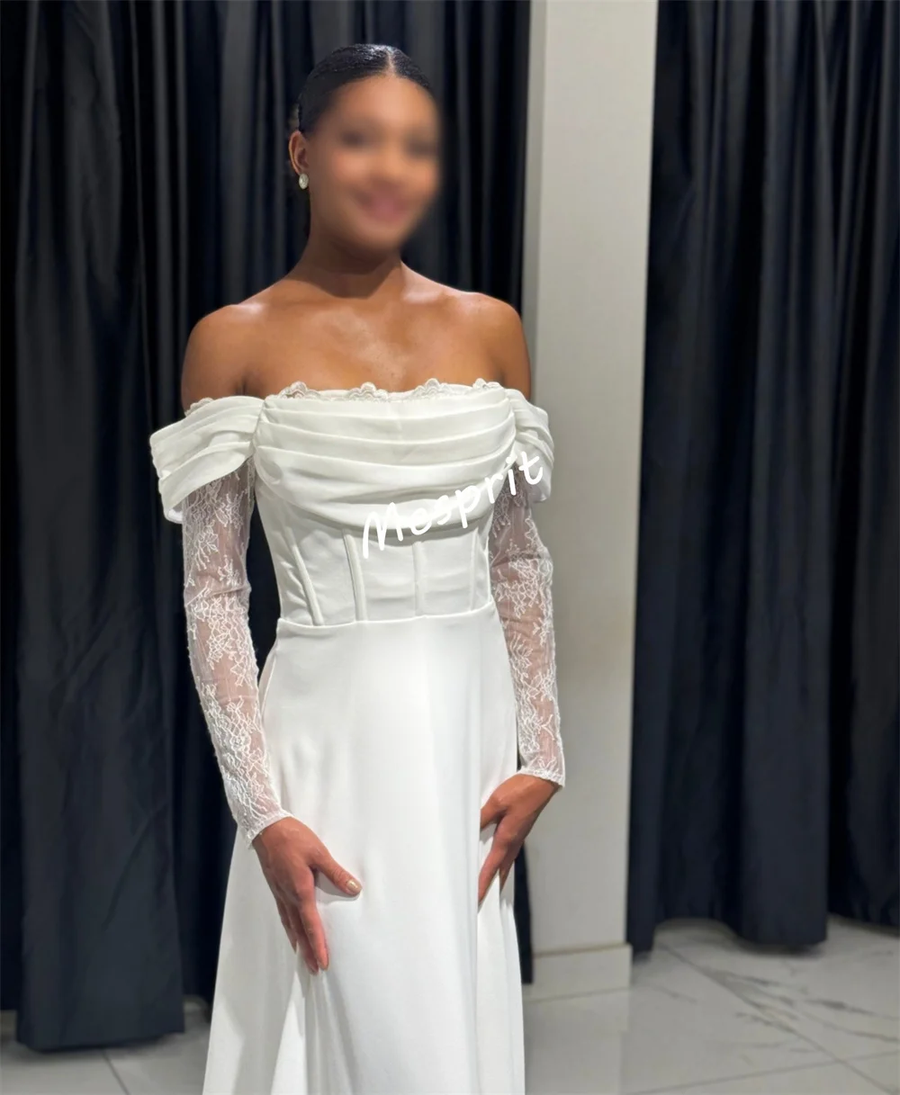 Customized Jersey Pleat Lace Charming Off-the-shoulder A-line Long Dresses Bespoke Occasion Woman Elegant Party Wedding