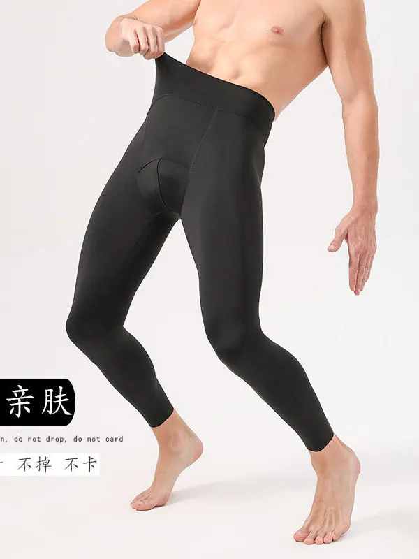 2024 Autumn/Winter New High Waisted Plush Thicken Warmth Leggings Men\'s High Elastic Solid Slim Skin Friendly Long Johns BU6D