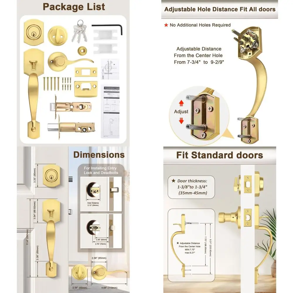 

Модернизированная ручка для входной двери из атласной латуни и набор засов с волновым рычагом, двусторонняя ручка, 1 упаковка