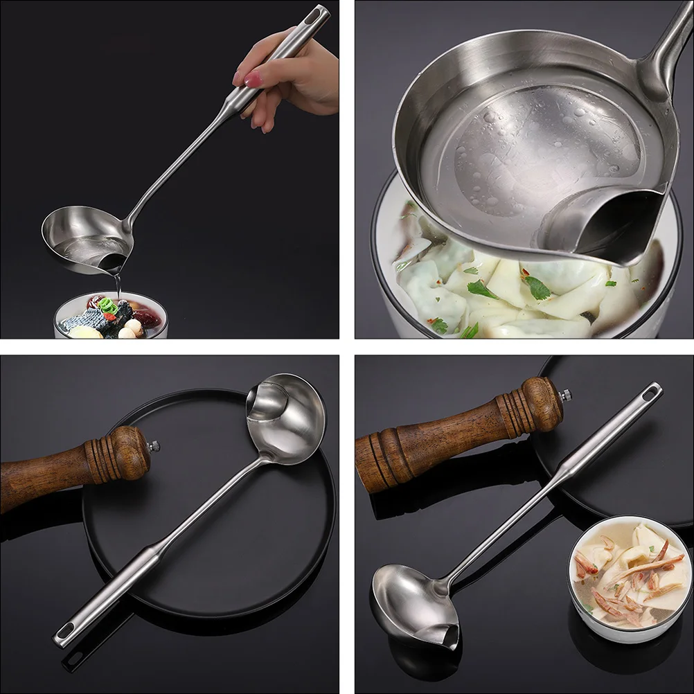 

1Pcs Oil Filter Spoon Stainless Steel Mirrored Polish Soup Scoop Long Handle Grease Filter Ladle Kitchen Gadget Oil