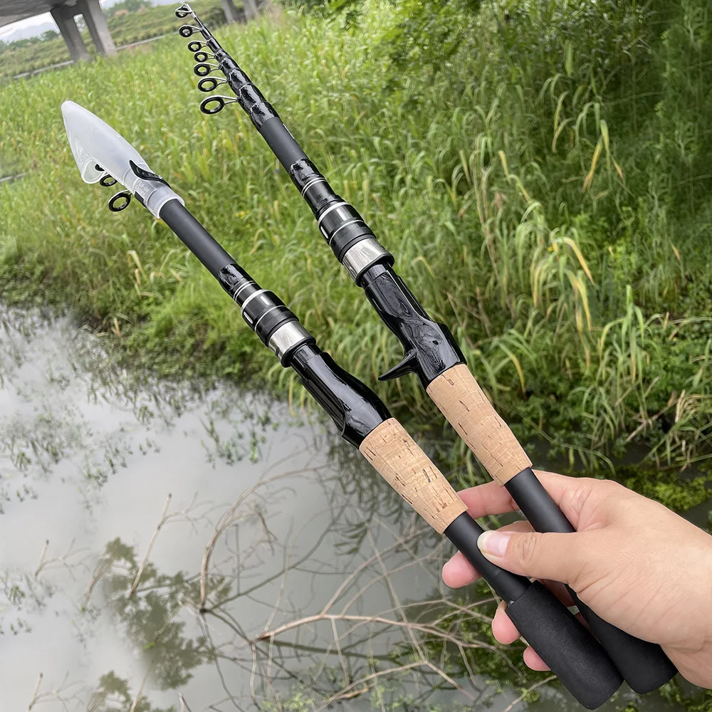 Casting Spinning Telescopic Lure Fishing Rod 1.5M - 2.4M Carbon Fiber Pole Wooden Handle for Trout Bass Jigging Bait Test 8-25g