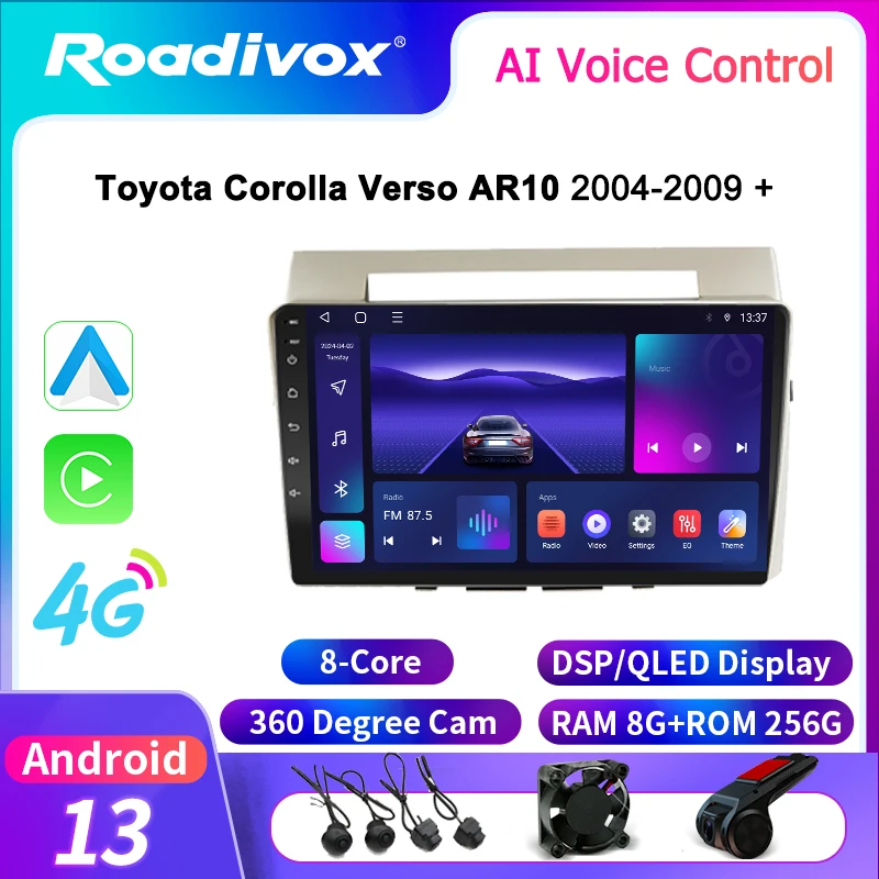 

roadivox Android car radio for Toyota Corolla Verso AR10 2004 2009 GPS Navigation video Multimedia Player tape recorder carplay