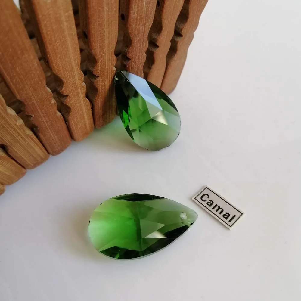 Camal 10 pçs 28mm malha verde forma gota prismas de cristal pingentes grânulo pendurado para joalheiro lustre iluminação da lâmpada casamento peças