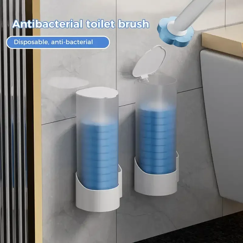 

New Wall-mounted Disposable Toilet Brush Cleaner with 6 Replacement Brush Head Bathroom Long Handle Cleaning Brush Accessories