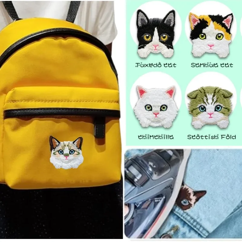 

1PCS Cute Cat Embroidered Patches On Clothes/Jeans Sewing Pocket Cat Applique/Patch Iron On Patches For Clothing Stickers Access