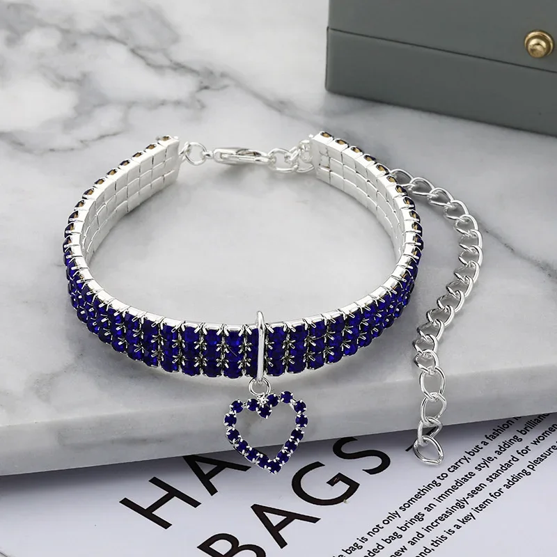 Cat Dog Collar Three Row Elastic Rhinestone Pet Collars Love Decoration Necklace Puppy Kitten Ornament Pets Supplies gift