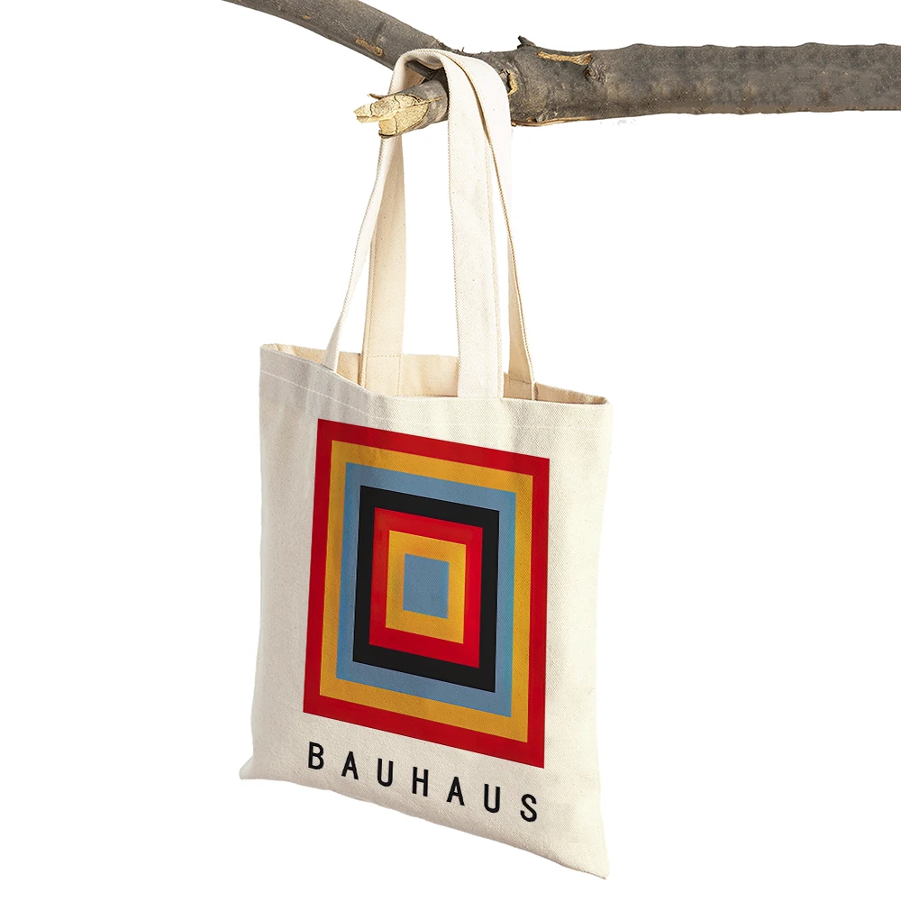 Vintage Art Child Shoulder Shopper Bag Bauhaus Exhibition Unique Women Shopping Bags Double Print Casual Lady Linen Handbags