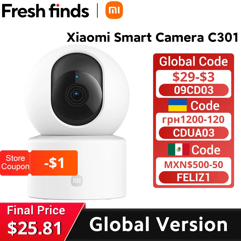 

[World Premiere] Global Version Xiaomi Smart Camera C301 Low light full-color Full Panorama Infrared Night Vision 3 Megapixels