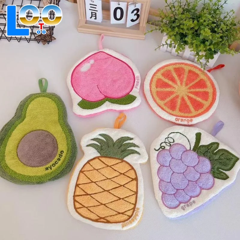 منشفة يد على شكل فاكهة كرتونية معلقة ماصة للحمام من الصوف المرجاني ملحقات منشفة سميكة