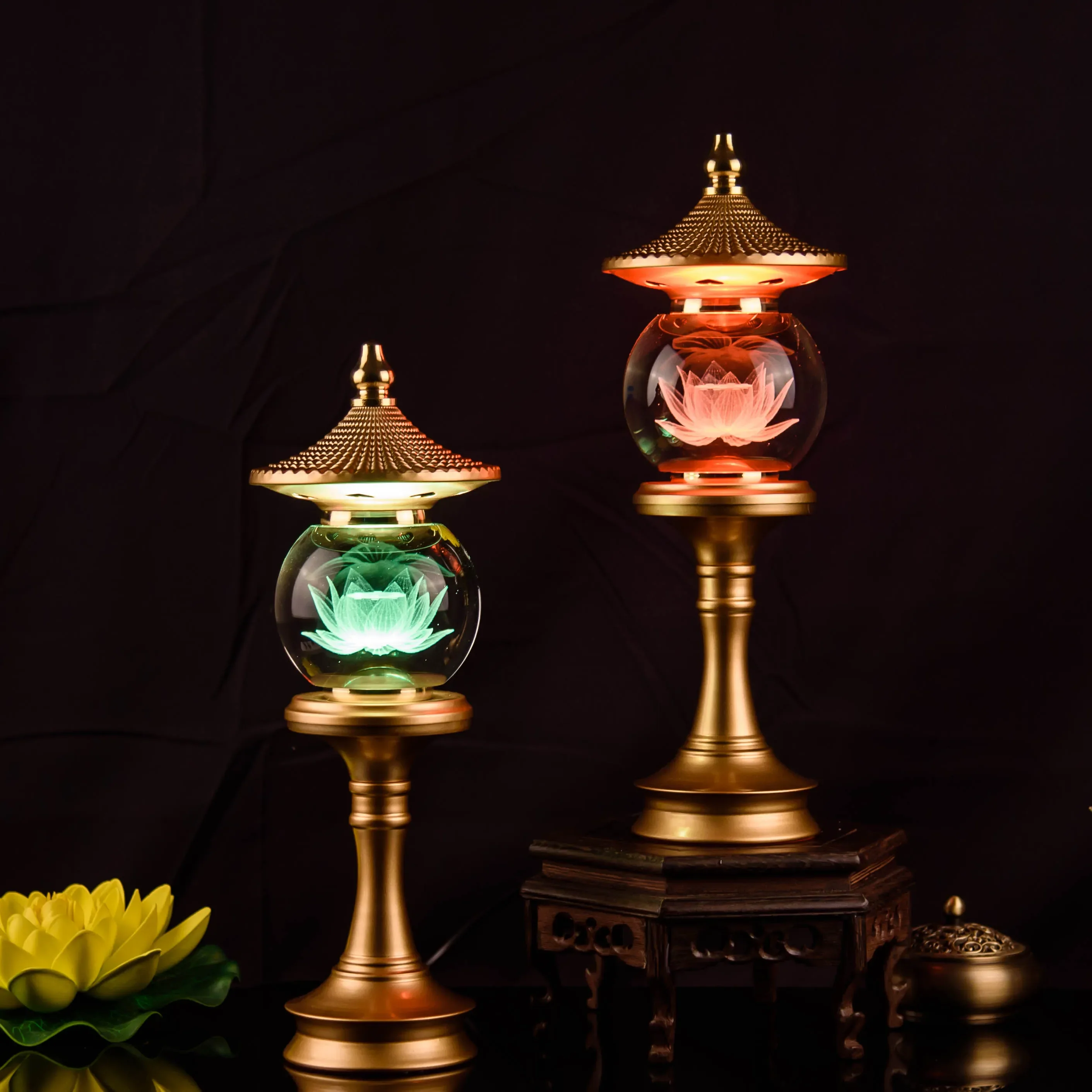 Lámpara de oferta de Buda, lámpara de cristal LED de loto para el hogar, oración, accesorios decorativos budistas, cambio de Color colorido, enchufable