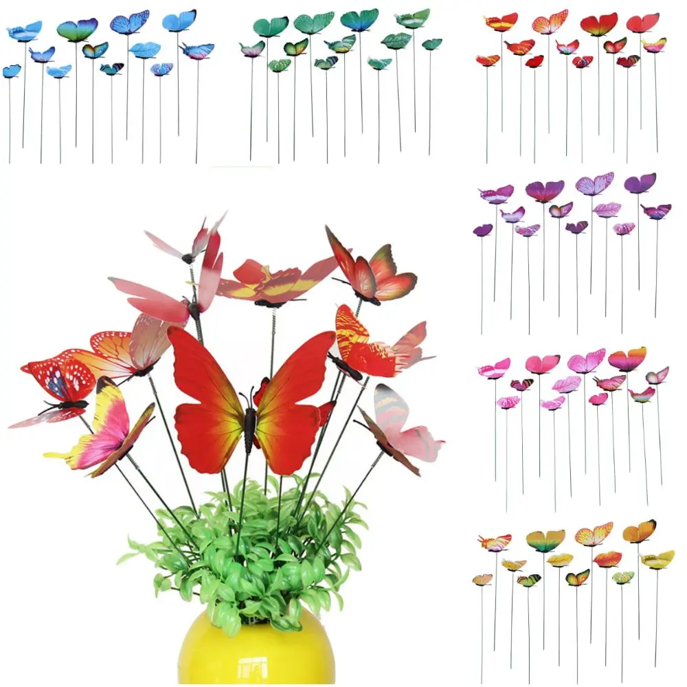 12PCS Multicolor Butterfly Garden Stakes Mixed Size Ornament Simulation Butterfly with Rods DIY Photo Props