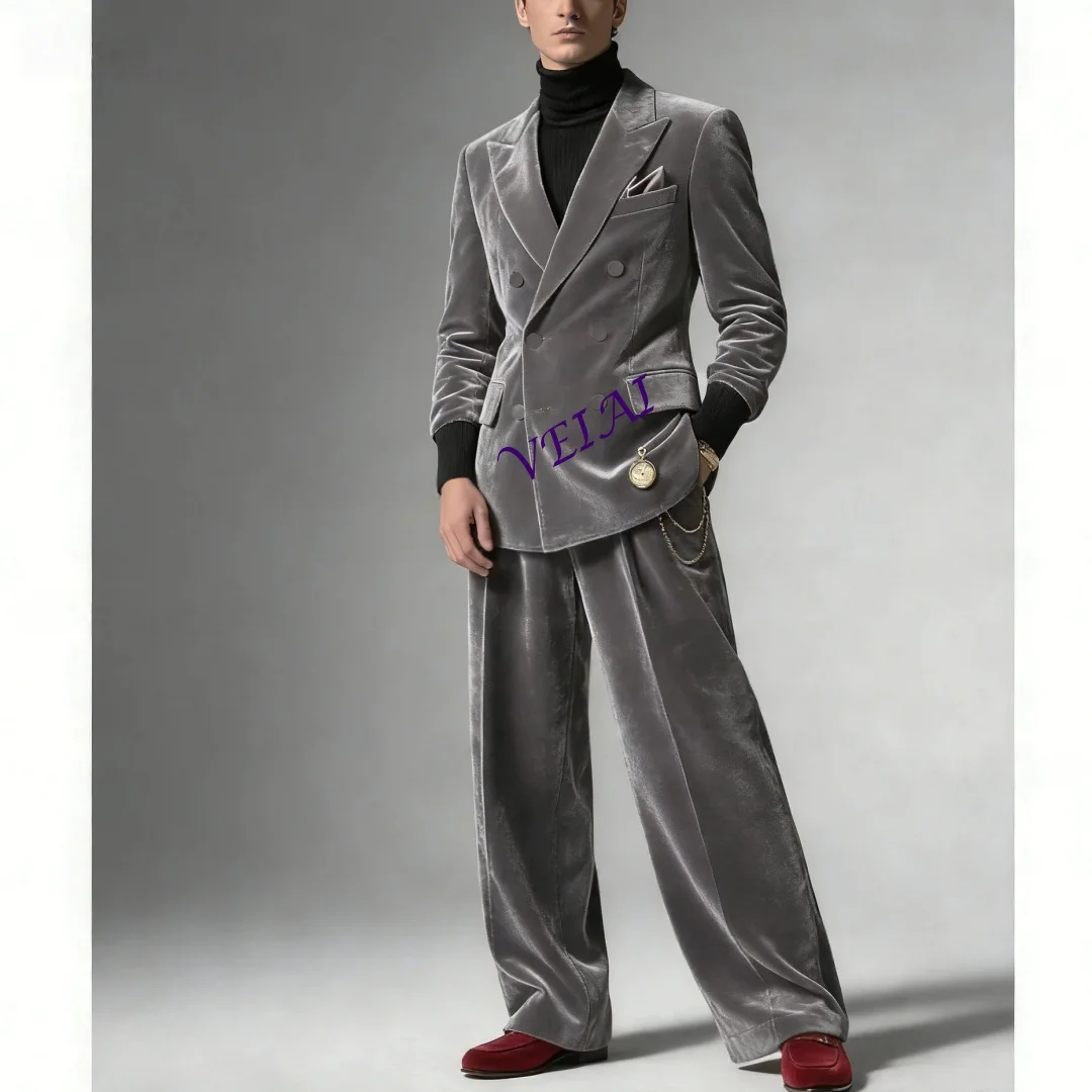 

Customized New Double Breasted Blazer And Pants Suit Set for Men Elegant Evening Prom Fashion 2-Piece Male Custom High-Quality