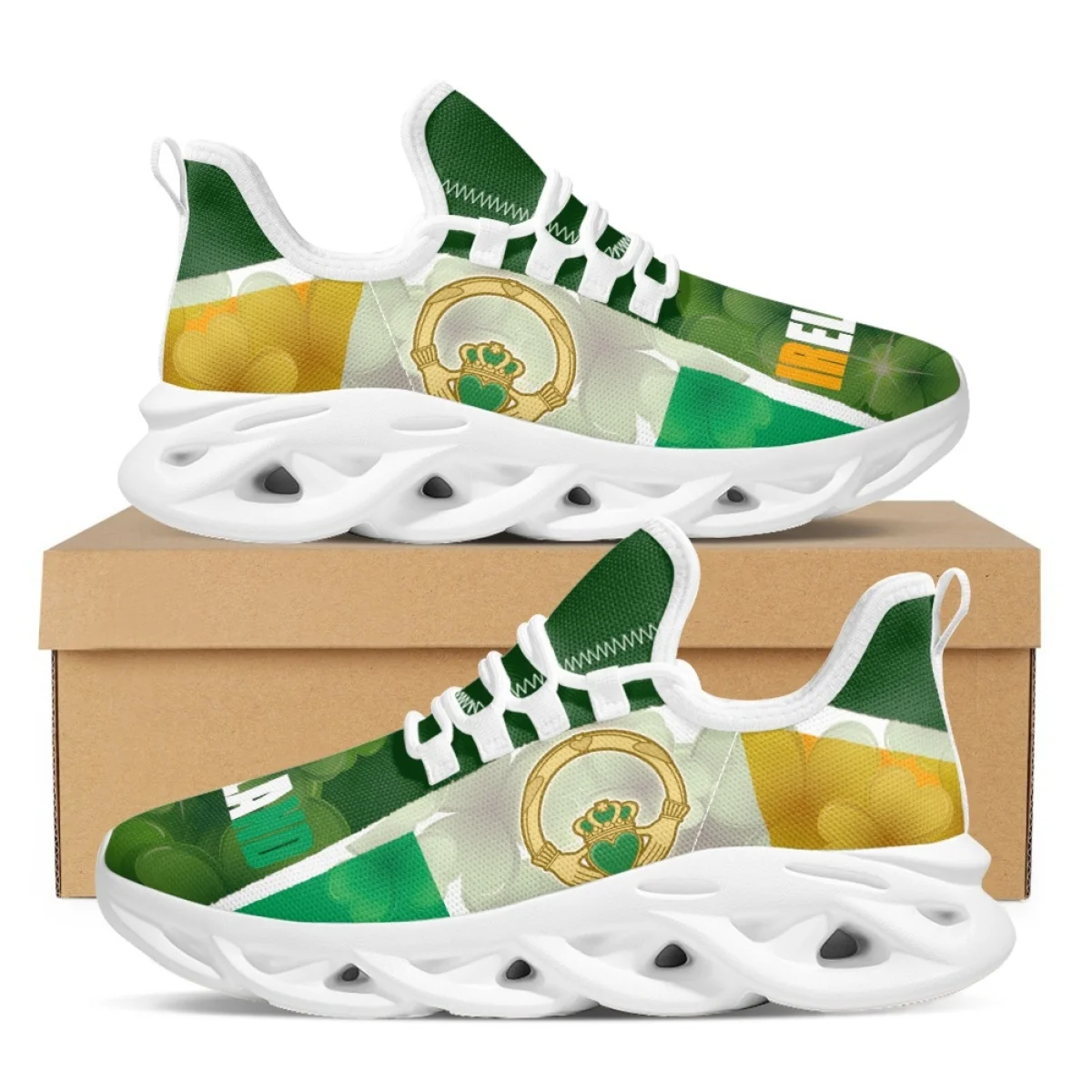 Ireland Flag Patriotic Pride Platform Lace-Up Shoes 3D Trefoil Print Ladies Sneakers Stylish Comfort Vulcanized Shoes Footwear