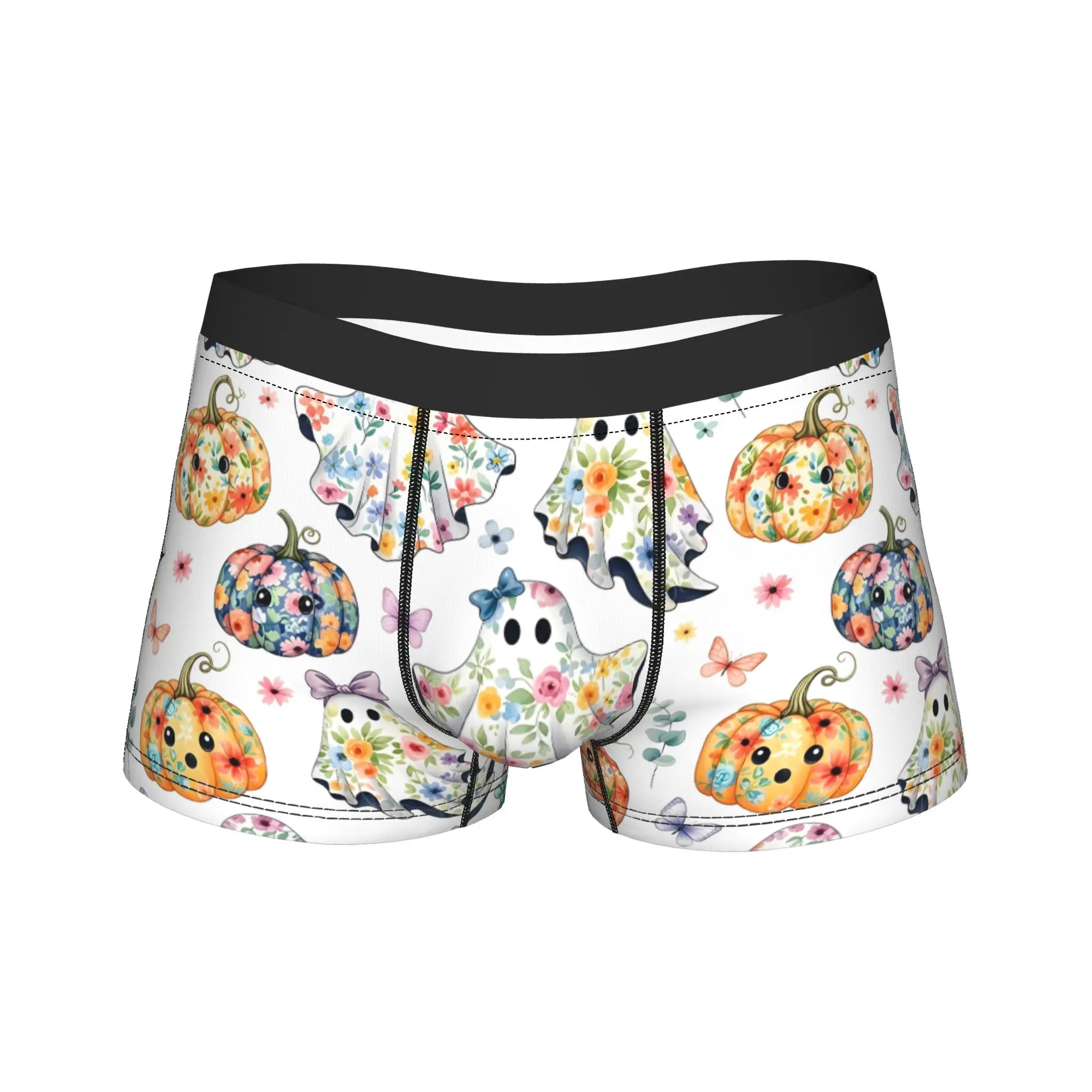 Men's Colorful Floral Ghosts Boxer Briefs Shorts Panties Breathable Underwear Halloween Pumpkin Male Funny S-XXL Underpants