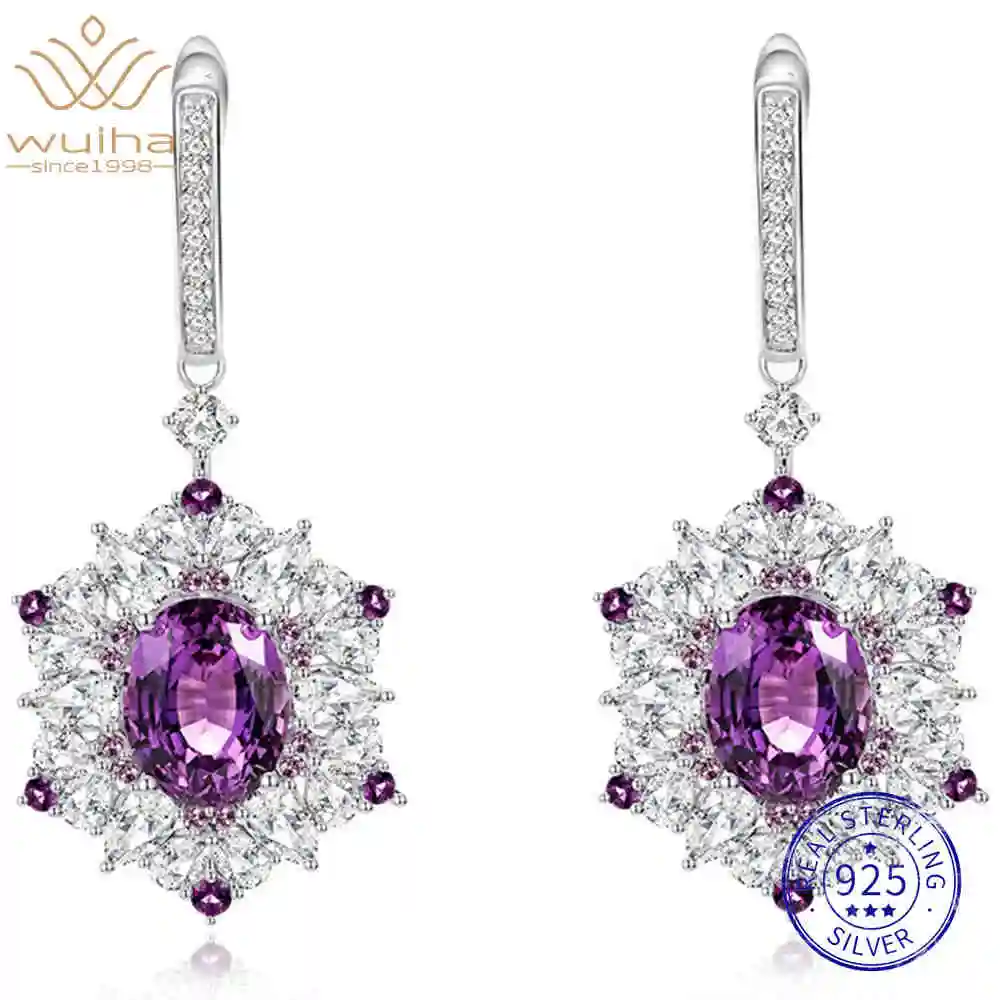 

WUIHA 925 Sterling Silver 6 *8 MM Sapphire Amethyset High Carbon Diamonds Drop Dangle Wedding Engagement Earrings Fine Jewelry