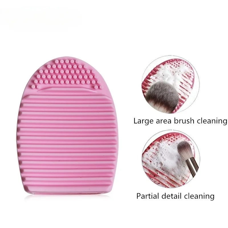 Nettoyeur de pinceaux de maquillage en Silicone rose, outil de nettoyage rapide en forme d'œuf avec Surface texturée, inodore et Durable pour les pinceaux quotidiens Ca