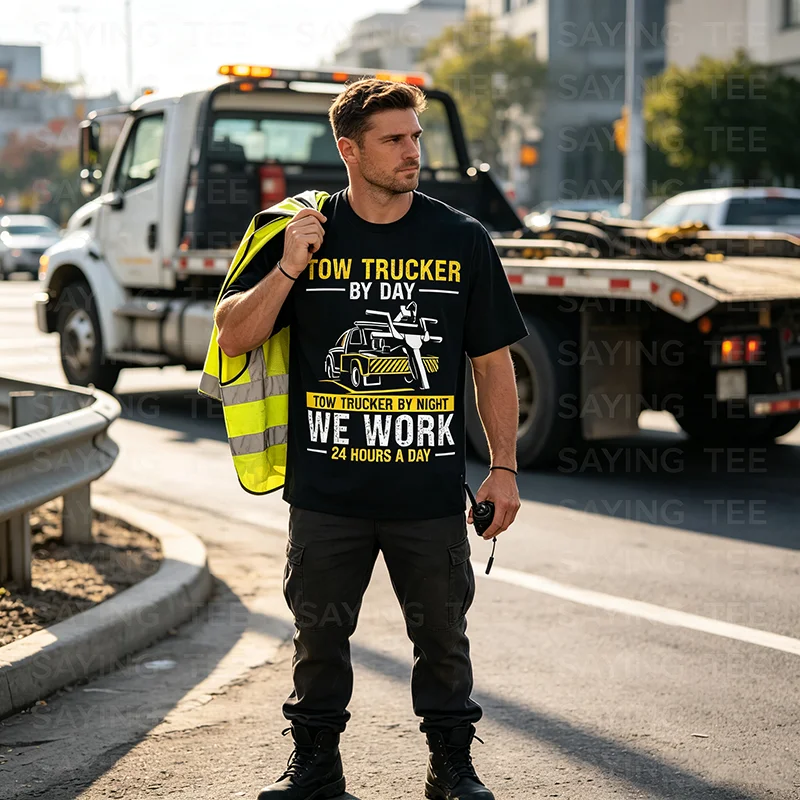 Tow Trucker By Day Funny Tow Truck Driver T-Shirt Y2k Men's Fashion Graphic Apparel Soft Cotton Short Sleeve Blouses Saying Tee