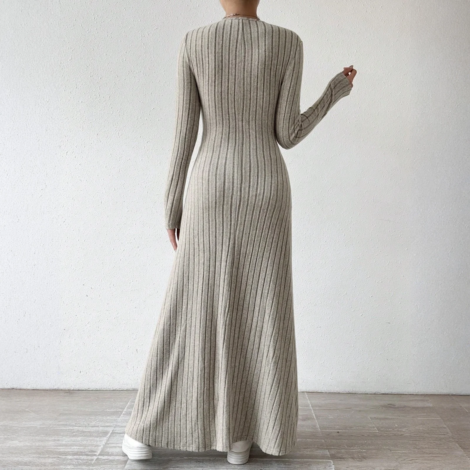 Damesjurk met lange mouwen Herfst Casual T-shirt Loose Fit Geplooide jurken aan de voorkant met zakken Vestidos Para Mujer Lange jurken