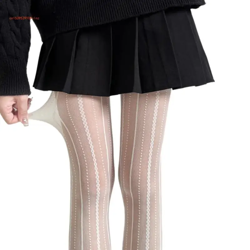 

Колготки с кружевным рисунком в вертикальную полоску для стильных женских прозрачных сетчатых колготок