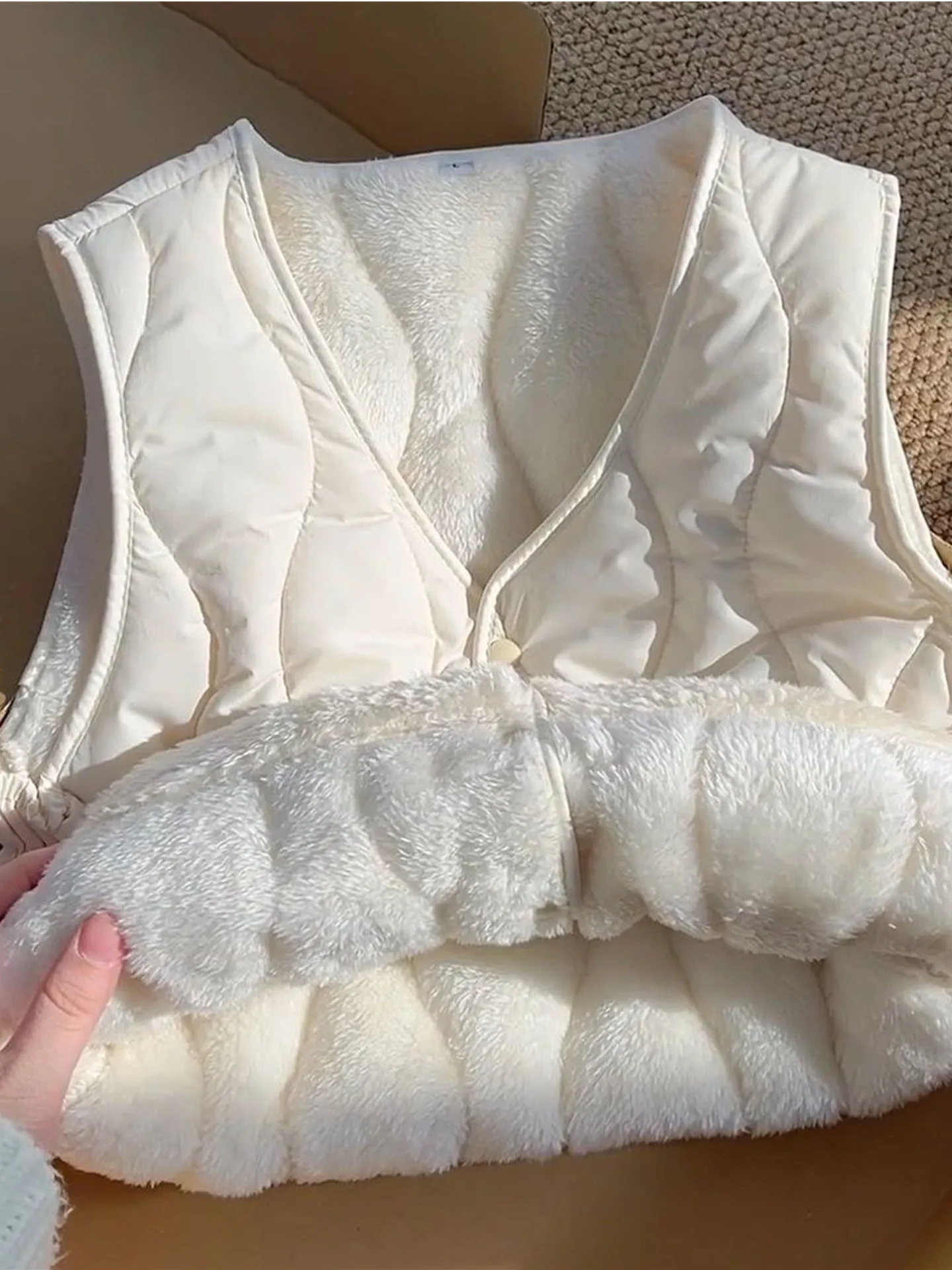 Thiened Fce Damen Jaet V-Ne ort Weste Innenbekleidung Casual Sle Diamond Pattern Baumwolle Herbst Winter Oberbekleidung