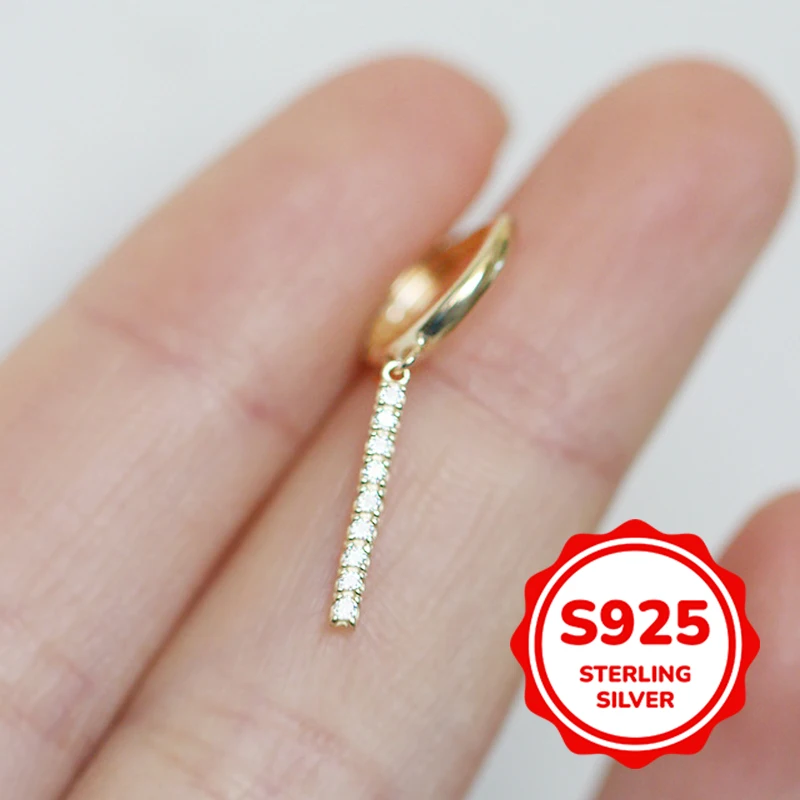 

S925 authentic sterling silver diamond one-length straight stick ear button for women fashion elegant retro light luxury