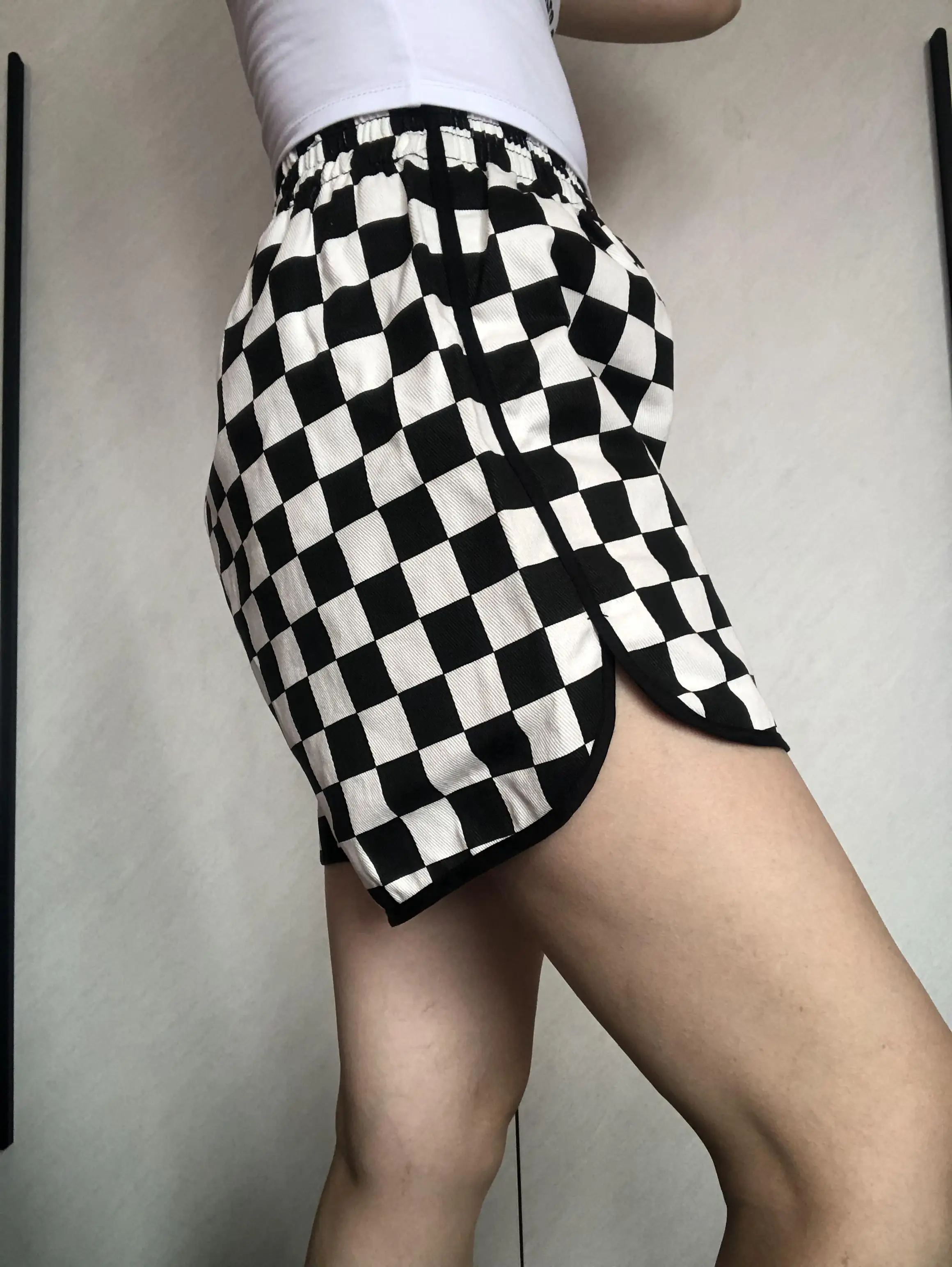 Women Checkerboard Side Split Plaid Shorts Loose Plus Size S-XXL Short Pants Summer Contrast Casual Shorts Femme Punk Cortos