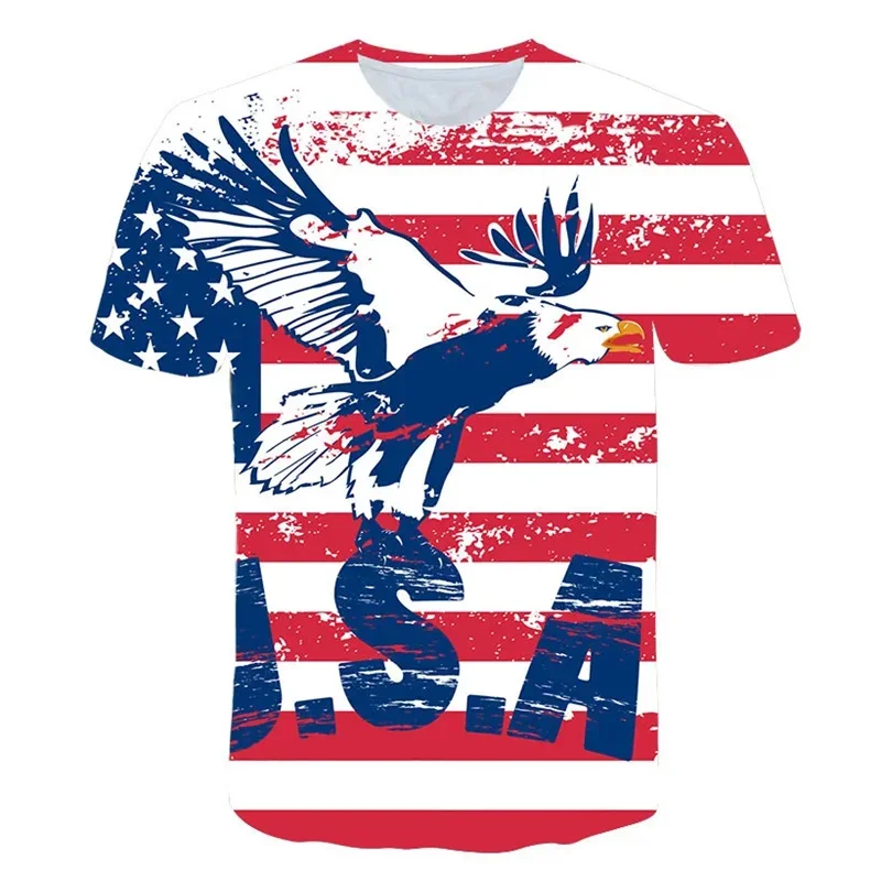 Summer New American Flag T-shirt with Men's and Women's Stripes and Star Pattern Printed Fashion Men's T-shirt