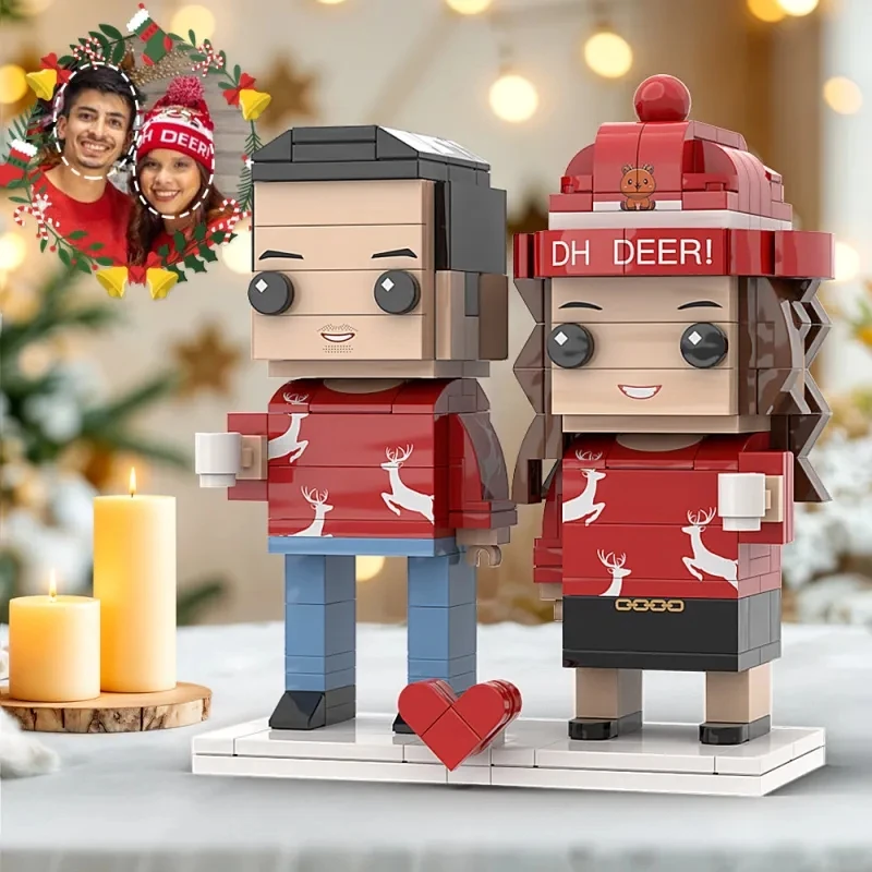 

Customizable Head 2 People Interlocking Plastic Toy Couple Christmas Gift For Girlfriend My Custom Brickfigures Granules Photo