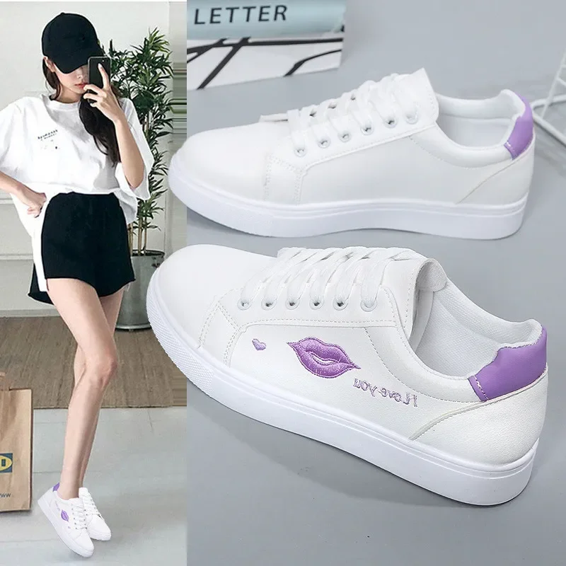 Fashion Sneakers Women's Vulcanize Shoes Casual Classic Breathable PU Leather Shoes Woman Lace Up White Shoes Sneakers