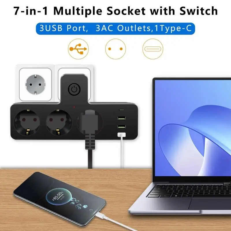 tomada-extensao-varios-plugues-com-2-portas-usb-e-interruptores-individuais-tiras-energia-pequenos-designs-para