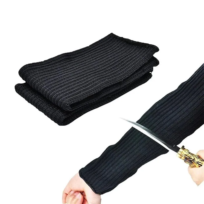 Steel Wire Arm Sleeves Cut Resistant Protection Guards Anti-Stab Scratch For Butchers Gardeners Security Drivers Black 1 Pair