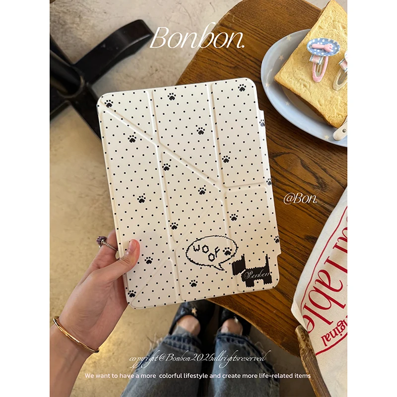 Korean Pixel Puppy Cartoon Cute Tablet Cover For iPad Pro 13 11th M5 M4 12.9 A16 8 7 9th 10th Air 11 M2 M3 Magnetic Buckle Case