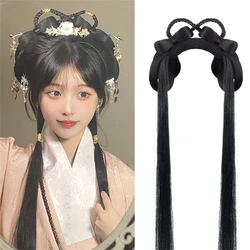 AOSI-moño de pelo sintético chino tradicional Retro negro, moño de pelo falso Hanfu Pad, peluca de Cosplay de TV de princesa antigua